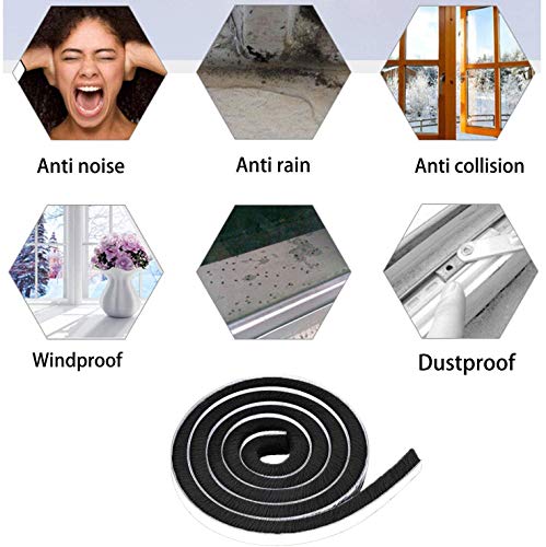 Weather Stripping for Door,Self Adhesive Brush Window Seal Strip for House Windows Weatherproof Soundproof Dustproof 16.8 FT Length Black - color: Black, size: 0.35*0.35 inch-16.8FT