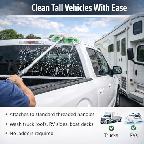 Hi-Tech 10” Bi-Level Super Soft Car Wash Brush – Non-Scratch Soft Bristle Cleaning Brush for Cars, Trucks, Boats & RVs, Multi-Surface Exterior Brush with Threaded Handle Compatibility