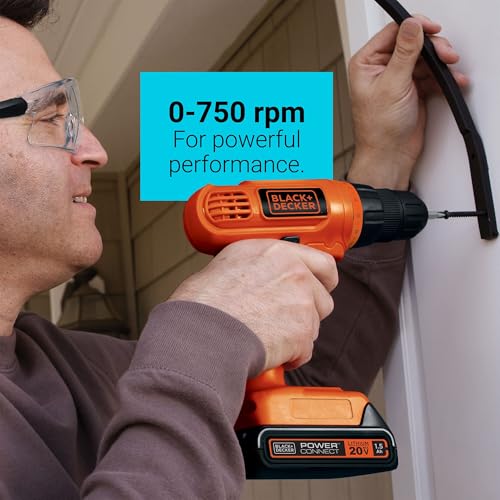 BLACK+DECKER 20V MAX POWERCONNECT Power Drill Cordless Drill Driver Electric Screwdriver with 30 Piece Bit Set, Battery and Charger Included (LD120VA)
