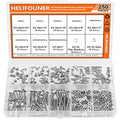 HELIFOUNER 250 Pieces #2-56 x 3/16" 1/4" 5/16" 3/8" 1/2" 5/8" 3/4" 1", Countersunk Head Socket Cap Screws Bolts Washers Nuts Kit, Coarse Thread, Fully Machine Threaded, 304 Stainless Steel - size: #2-56, style: Countersunk Head