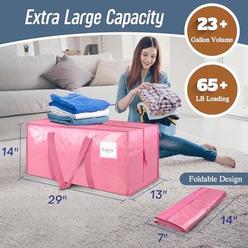 6 Pack Extra Heavy Duty Large Moving Bags with Strong Zipper, Pink - color: Pink, size: 6 Pack