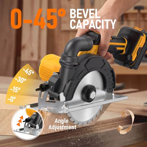 6-Inch Cordless Circular Saw Compatible with DeWalt 20V Max Battery, 2.2"(90°), 1.5"(45°) Max Cutting Depth Lightweight with Tool Bag, Guide Ruler,6" Blade For Wood PVC Cutting (NO Battery)