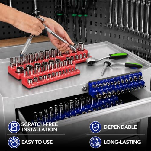 Bates- Magnetic Socket Organizer Set, 6 Pack, 1/2", 1/4" and 3/8" - color: Blue & Red, size: 6 Pack