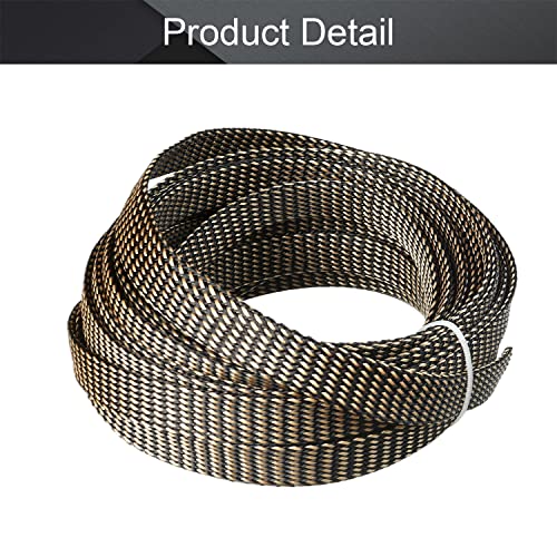 Othmro 10m/32.8ft PET Expandable Braid Organizing Cable Sleeving Flexible Wire Mesh Sleeve Black Gold,Protecting Cables from Pets Chewing - color: Black Gold, size: 14mmx10m