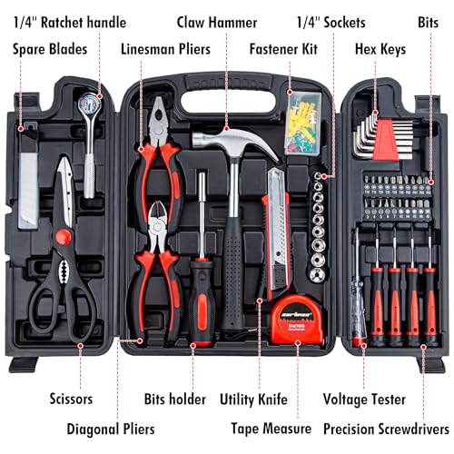 CARTMAN 140-Piece Household Tool Kit, Hand Tools Set with Organized Storage Case for Home DIY Repairs - style: 140 PC