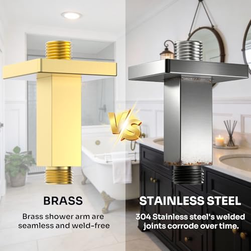 Enga Brass Square Shower Arm with Flange, 3 Inches Ceiling Mount Replacement Rain Shower Head Straight Arm, Brushed Gold - color: Brushed Gold, style: 3 Inch