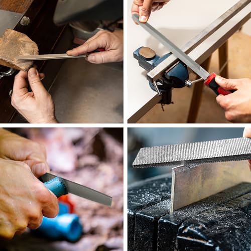 MAXPOWER 10-inch Metal File Set, 5 Pieces Hand Files Including Flat, Round, Half-Round, Triangle and Square, Soft Grip Handle, File Set for Wood, Metal Work and DIY