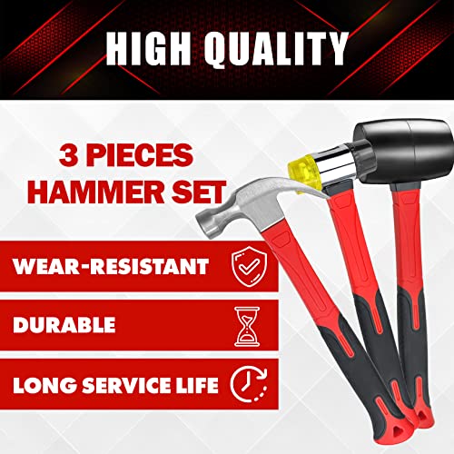 YIYITOOLS 3 Pcs Hammer Set,16oz Rubber Mallet,16oz Claw Hammer and 40mm Double Faced Soft Hammer With Shock Reduction Grip Fit for Indoor and Outdoor Furniture Decoration - size: 3PCs, style: Rubber Mallet / Claw Hammer / Double-Faced Soft Mallet