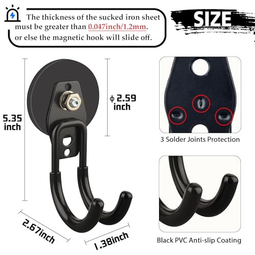 ULIBERMAGNET Garage Magnetic Hooks, 4 Pack Black Heavy Duty Large J Hooks with Magnet, Black Strong Anti-Slip Coating Magnet Hooks for Garden Tools, Ropes,Drill,Metal Cabinet,Pegboard - style: 2.59INCH 4PACK Black Medium J Hooks