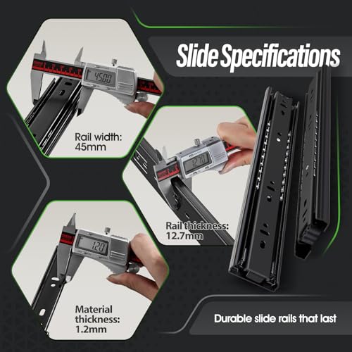1 Pair Full Extension Drawer Slides 10 inch Side Mount Rails - color: Black, size: 10 Inch