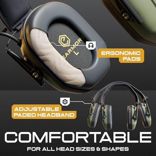 M300A Ear Protection For Gun Range - Shooting Ear Muffs with Ergonomic Gel Cushions, IPX5 Waterproof Gear - color: Green