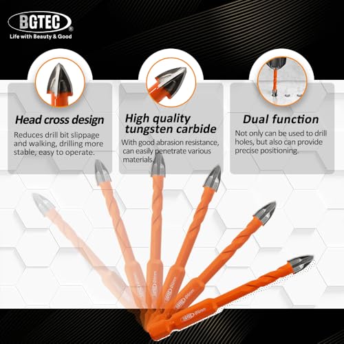 BGTEC Tile Drill Bit Set 10PCS 3/16"-1/2" Masonry Drill Bits for Concrete - size: 10pcs 5MM*2+6MM*4+8MM*2+10MM+12MM