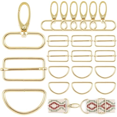 PECMER Purse Hardware for Bag Making 1 1/2 Inch D Ring 18 Pcs Gold Swivel Clasp Snap Hooks Tri Glide Slide Buckles for Strap Adjuster Dog Collar Making Supplies - color: Pale Gold-18 Pcs-1.5 Inch