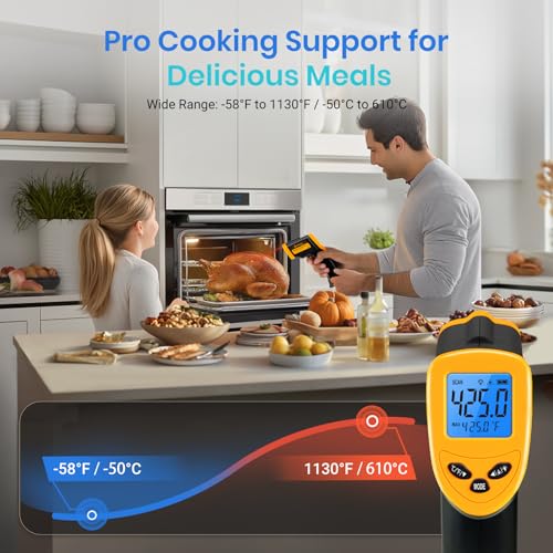 Etekcity Infrared Thermometer Laser Temperature Gun, -58°F~1130°F - color: Light Yellow, style: Advanced