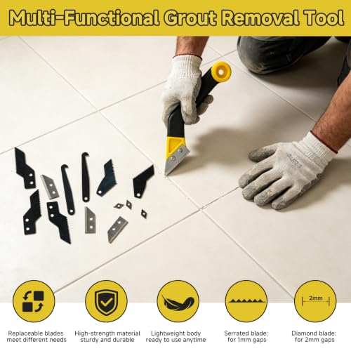 Grout Removal Tool Kit – 33Pcs Tile Caulk Scraper Set with Carbide Saws, Ergonomic Handle & Multi-Shape Blades for Efficient Bathroom, Shower & Kitchen Floor