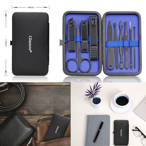 Glamne Manicure Set Nail Clippers Kit Professional Stainless Steel Nail Care Tools with Leather Travel Case 10 in 1 Blue - color: Blue
