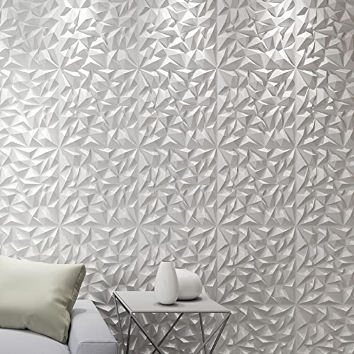 Art3d Textures 3D Wall Panels White Diamond Design for Interior Wall Decor Pack of 12 Tiles 32 Sq Ft (PVC)