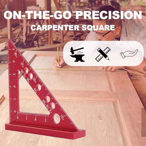 Carpenter Square, Small Triangle Square, 90 Degree Small Square Ruler, Woodworking Measuring Tool with Fixed Miter Angle Pin (Red) - color: Red-Small