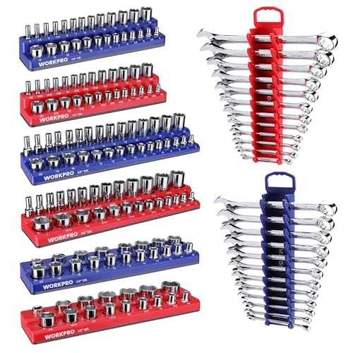WORKPRO 8-Piece Magnetic Socket and Wrench Organizer Set