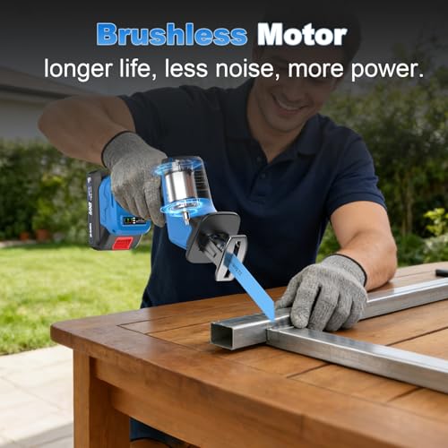 NANWEI Cordless Reciprocating Saw, 20V Brushless Motor 3500RPM Variable Speed, 2×4.0Ah Batteries, Tool-Free Blade Change, LED Light, 6 Blades, Portable for Wood/Metal/PVC Cutting (4.0Ah Batteries)