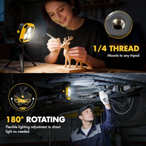 2 Pack Rechargeable Work Light, 4000LM Magnetic LED Work Light | 6000mAh Magnetic Light, IP65 Waterproof, Emergency Flashlight, 30H Runtime, Portable Light for Mechanics, Car Repair(Yellow) - size: 2 Pack