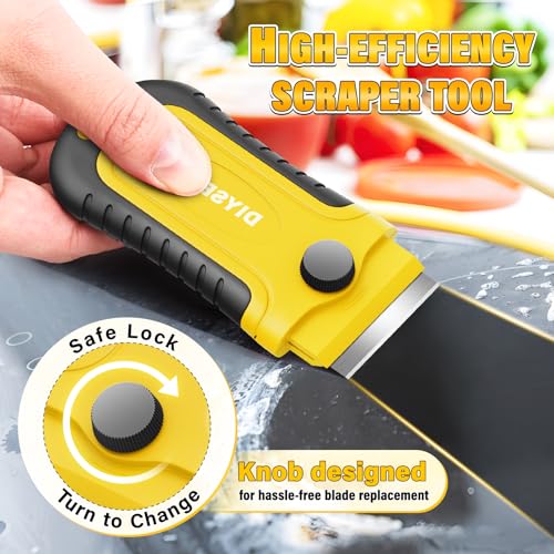 DIYSELF 2 Pack Razor Blade Scrapers with 30 Blades, Stove Scraper Tools - color: Yellow, size: 2 Pack