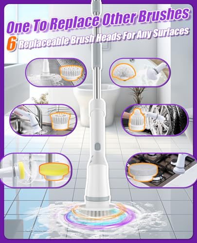 6-in-1 Cordless Electric Spin Scrubber with Long Handle - size: 6heads