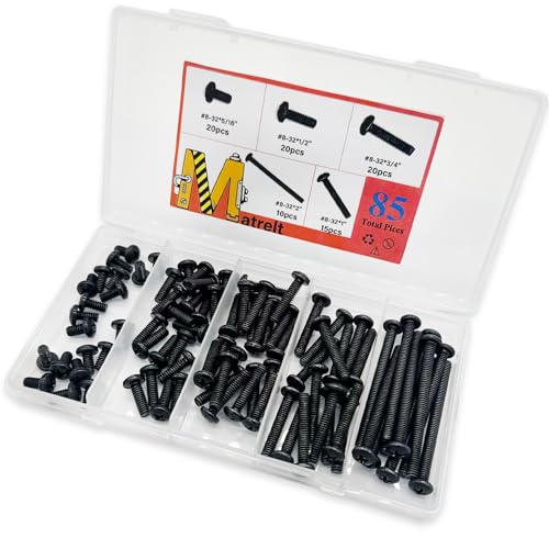 85 Pcs 5 Sizes Black #8-32 Machine Screws Knob Screws Cabinet Screw Electricians Bolts, Carbon Steel Zinc-Plated Phillips Pan Head Machine Screw Assortment Kit - size: Black #8-32-5Size-85P