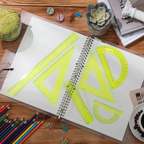 Tenare 6 Pcs Math Geometry Ruler Straight Protractor Triangle, Yellow - color: Yellow
