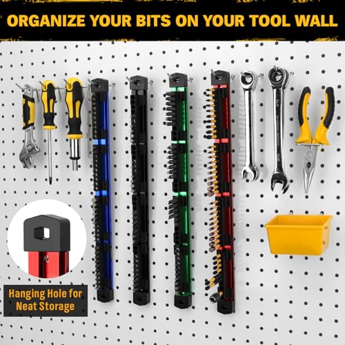 4-Piece Magnetic Slidable Drill Bit Holder, 160 Holes Bit Storage with Strong Magnetic Rail, Screwdriver Drill Bit Organizer for Your Specialty(Bits Not Included) - style: 4 Drill Bit Holder with Magnetic Rail