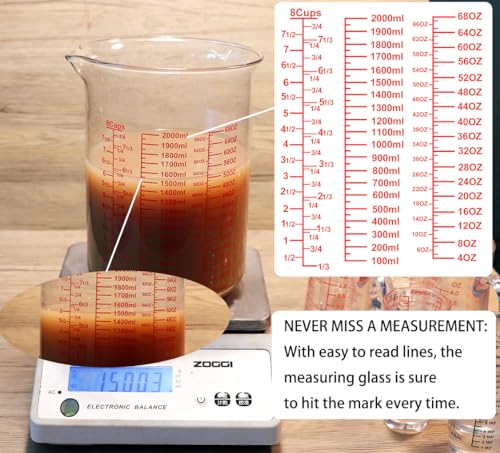 3 Piece Glass Measuring Cup Set, Includes 2-Cup, 4-Cup, and 8-Cup High Borosilicate Glasss Liquid Measuring Cups, Dishwasher, Freezer, Microwave, and Preheated Oven Safe, Essential Kitchen Tools - size: 2Cup/4Cup/8Cup