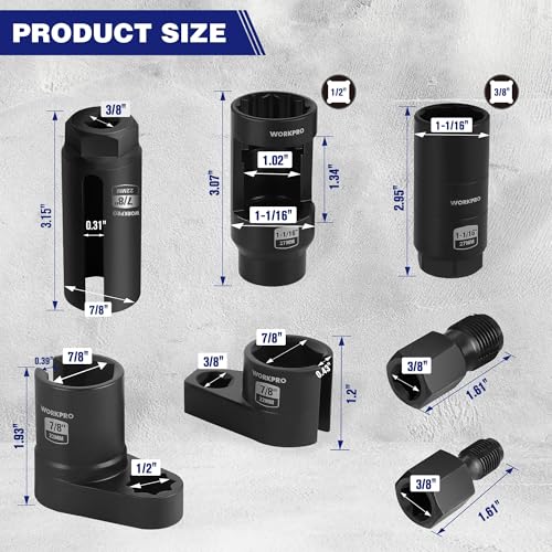 WORKPRO 7PCS O2 Oxygen Sensor Socket, 3/8" 1/2" Drive