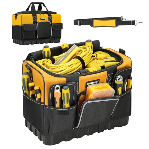 WINHUNT Tool Bag, 16-inch Tool Organisers, 600 Denier Large Tool Bag for Home DIY & Equipment Storage, Yellow and Black (40cm/16inch)