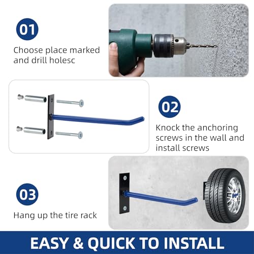 Sinoer 10 Inch Steel Wall Mount Tire Hooks,4 Pack Blue - color: 4 Pack – Blue