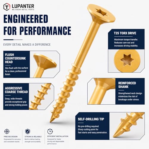 Deck Screws Assortment Kit, #10 x 3'', 3-1/2'', 2'', 4'', #8 x 1'', 1-1/4'', 1-1/2'', 2'', Multi-Size Fasteners Set for Decking and Outdoor Wood Projects, 490 Pack