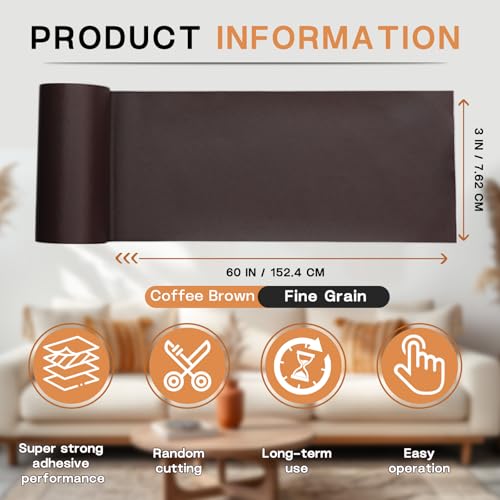 Leather Repair Patch, Self Adhesive Leather Repair Tape Kit, Coffee - color: Coffee Brown, size: Fine Grain 3 x 60 In