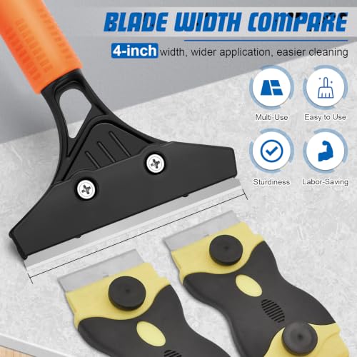 Heavy Duty Floor Scraper with Long Handle,4 Inch Razor Blade Scraper Tool