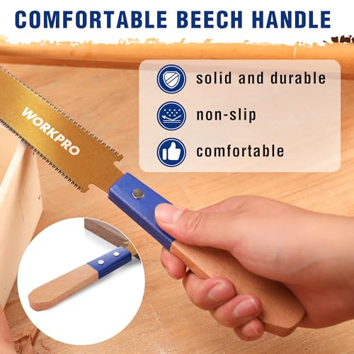 WORKPRO 6 Inch Japanese Pull Saw, Double-Edged Hand Saw for Wood Cutting with 14&17 TPI, SK5 Flexible Blade Flush Cut Saw with Non-Slip Beech Handle, Narrow Head for Fine Woodworking - size: 6'' - Narrow Head