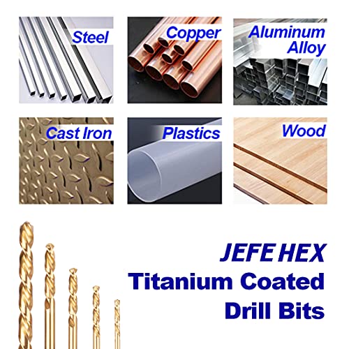 JEFE HEX 1/8" Hex Shank Drill Bits - 12 PCS HSS Titanium Drill Bits with Quick Change Shank Impact Driver Twist Drill Bit Set - size: 1/8" (12 pcs)