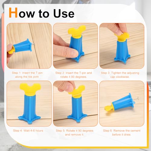 PATIKIL Tile Leveling Kit, 40 Pcs Reusable Leveler +40 Pcs Replaceable Steel T-Pin Tile Leveling System for Wall Floor, Red Blue