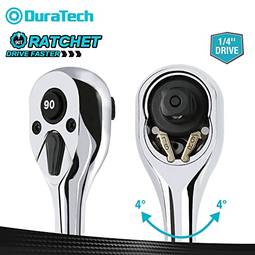 DURATECH 1/4-Inch Drive Ratchet, 90-Tooth Quick-release Ratchet Wrench, Reversible, Cr-V Made, Full Polished, Stocking Stuffers for Men Women Gifts for Men Gifts for Women (Pack of 2) - size: 1/4"(Polished) (Pack of 2)