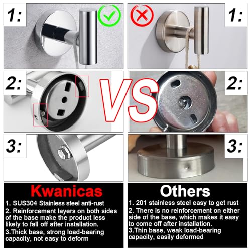 6 Pieces Polished Chrome Bathroom Hardware Accessories Set Hand Towel Ring 16&23.6 inch Round Towel Bar Toilet Paper Holder Towel Hooks 2 Pieces SUS 304 Stainless Steel,Heavy Duty,Wall Mounted - color: Polished Chrome, size: 6 piece 24"