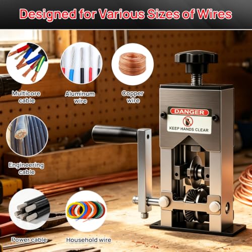 Geila Wire Stripper Machine, Manual Copper Wire Stripping Tool 0.06-1'' with Replacement Blades, Drill Powered or Hand Crank for Scrap Copper Recycling