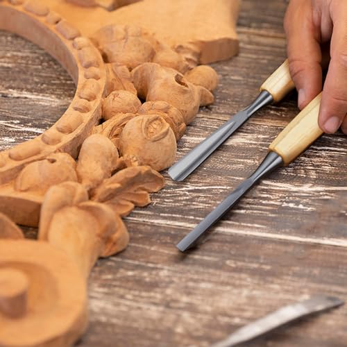 Falling in Art 12 Pcs Wooden Carving Chisel Set with a Leather Pouch