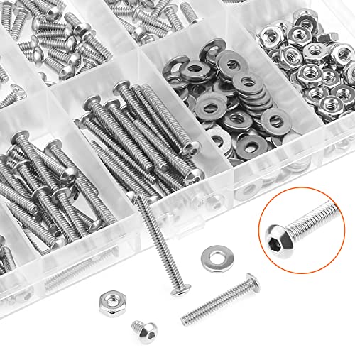 HELIFOUNER 250 Pieces #4-40 x 3/16" 1/4" 5/16" 3/8" 1/2" 5/8" 3/4" 1", Button Head Socket Cap Screws Bolts Washers Nuts Kit, Coarse Thread, Fully Machine Threaded, 304 Stainless Steel - size: #4-40, style: Button Head