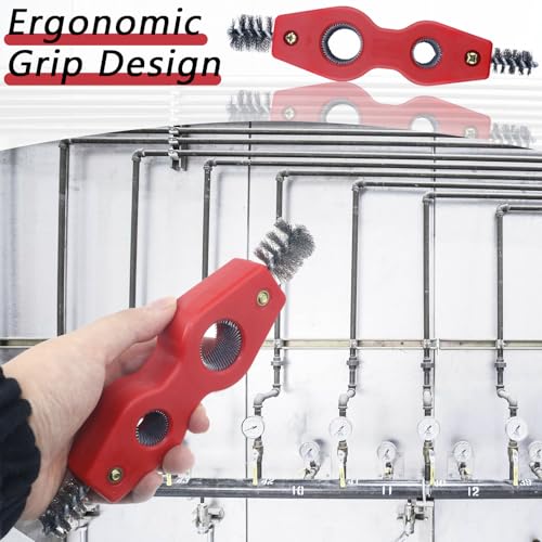 4 in 1 Copper Tubing Brush, 1/2 in and 3/4 in Copper Pipe Cleaner, Stainless Steel Coppers Tubing Wire Brush Cleaning Inside and Outside Thread, for Plumbing Installation, Soldering, Coppers Pipes - style: Red