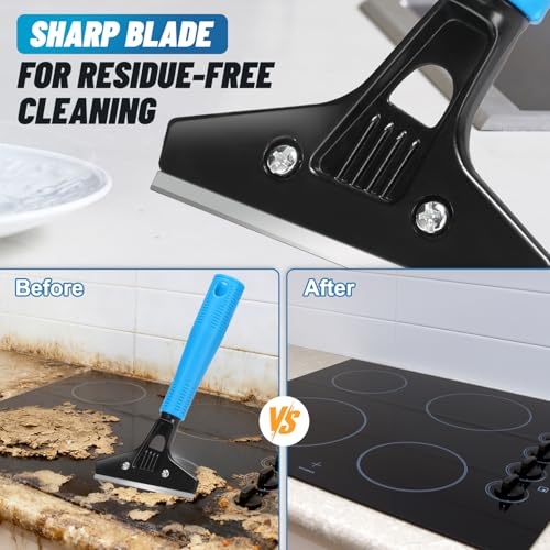 Floor Scraper Heavy Duty, Adjustable 8"-72" Long Handle Razor Blade Scraper Tool, 4 Inch Durable Paint Scraper for Cleaning Floors Walls Tile Glass Adhesive Wallpaper Popcorn Ceiling Gum (2 Pack)