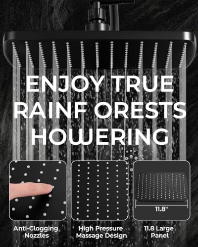 Shower Head with Handheld,High Pressure Black Slide Bar Shower Head - color: C-Matte Black, style: Rectangular 12"