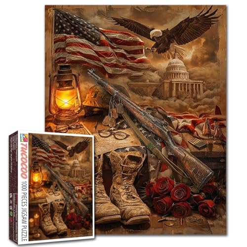 America Flag Jigsaw Puzzles 1000 Pieces for Adults, Families(Bald Eagle,Patriotic,Gun,4th of July) Pieces Fit Together Perfectly 19.7''x27.6''inch Frameable Rustic Puzzle Art - color: American Flag-24
