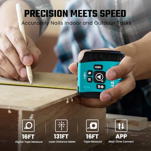 MiLESEEY DT20 Laser Tape Measure with APP, 3-in-1 Digital Measuring Tape Rechargeable, 130FT Laser Distance Meter, 16FT Digital Tape Measure Waterproof, Area/Volume/Measuring/Pythagorean Mode - color: Blue-App